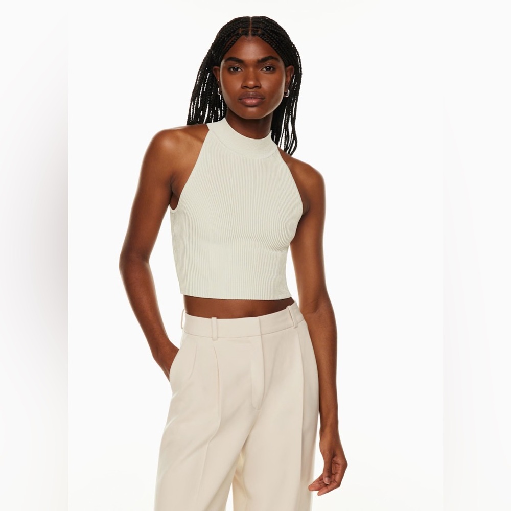 Aritzia Cream Ribbed Halter Top